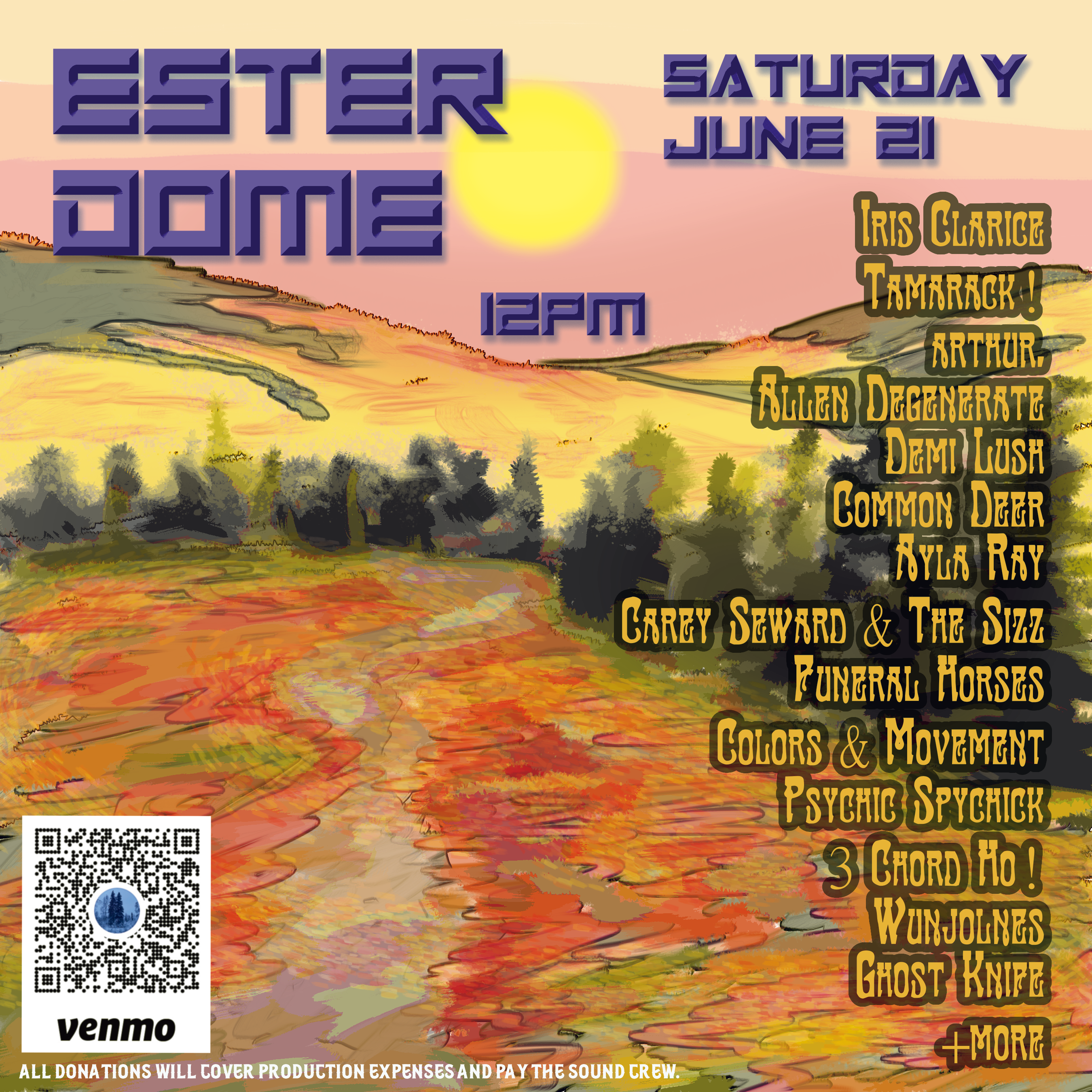 A square graphic announcing a summer music festival on Ester Dome on June 21 at noon